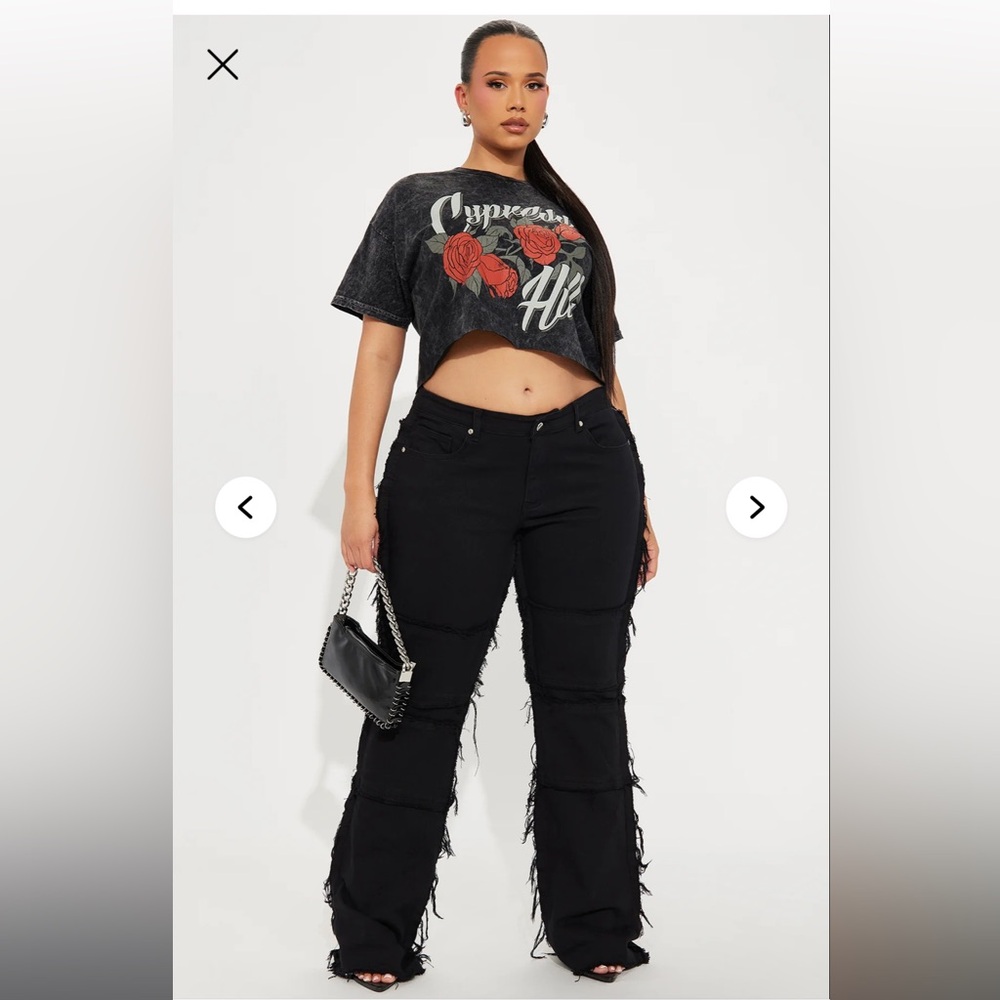 NWT Fashion Nova Black Frayed Straight leg pants 1X